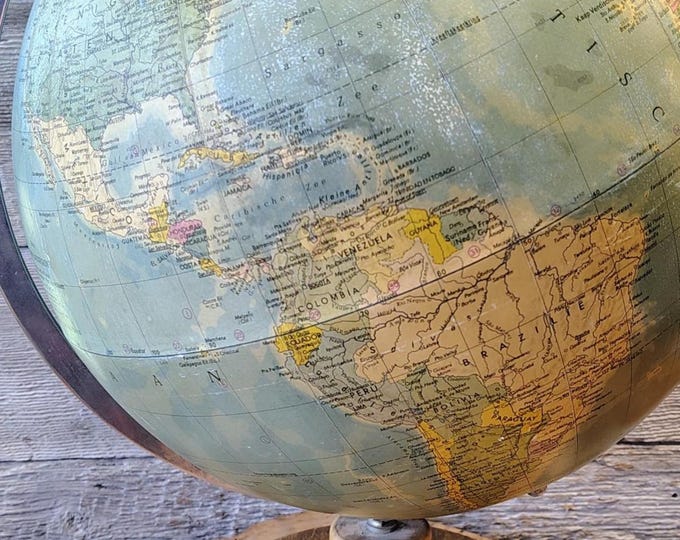 Featured listing image: Vintage German Political World Globe by Räths, 33 cm Diameter, Mid-20th Century Wooden Base