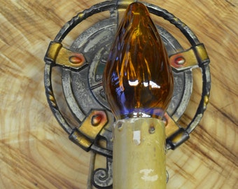 Art Nouveau Cast Iron Wall Sconce with Faux Flame Lightbulb