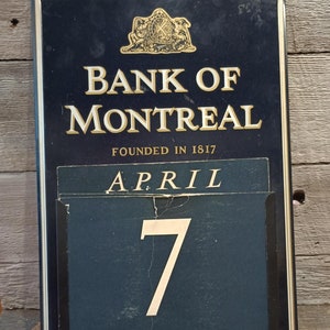 Calendrier ancien en étain Calendrier mural publicitaire de la Banque de Montréal avec cartes de date en carton Québec Canada