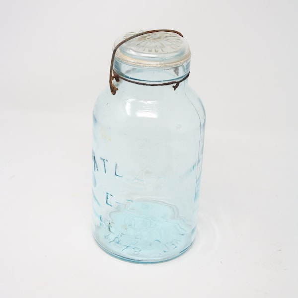 Atlas E-Z Seal Jar Aqua Glass with Wired Lid