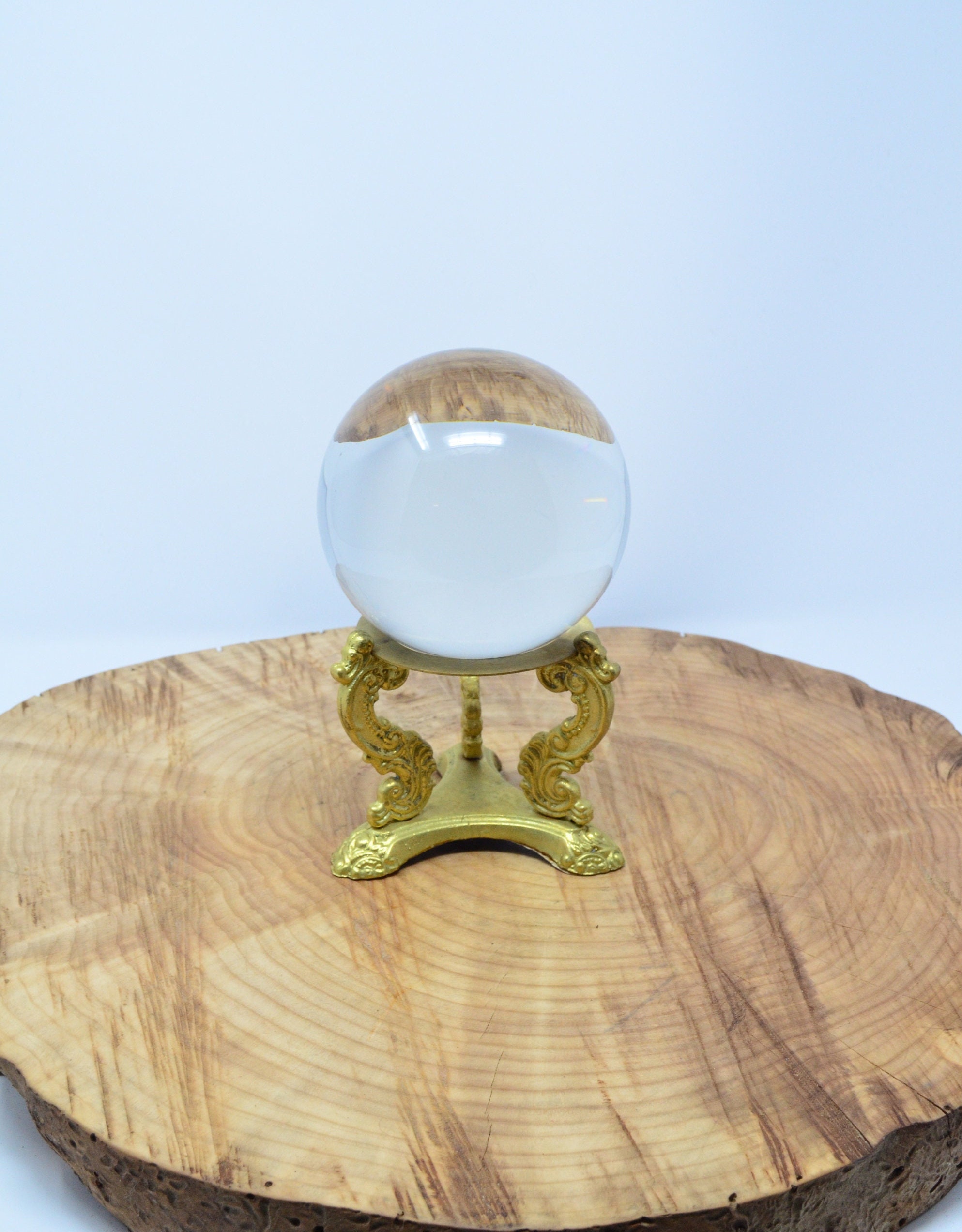 Vintage Crystal Ball on Brass Stand Etsy