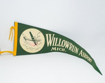 Willowrun Airport Michigan Vintage Felt Pennant