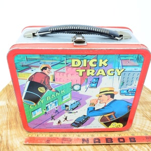 Dick Tracy Lunch Box Metal with Black Handle Silver Sides image 8