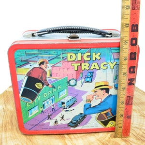 Dick Tracy Lunch Box Metal with Black Handle Silver Sides image 7