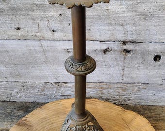 Brass Candle Holder – Victorian Antique Ornate Cast Iron Base Gothic Altar Style