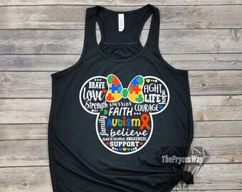Autism Minnie Mouse Racerback Tank,Autism Disney Tank,Autism Awareness Month,Womens Autism Tank Top,Autism Tanks,Gift For Autism Awareness