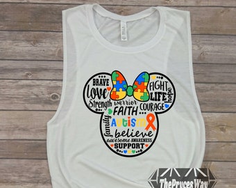 Autism Minnie Mouse Muscle Tank,Autism Disney Tank,Autism Awareness Month,Autism Gifts,Womens Autism,Autism Tanks,Gift For Autism Awareness