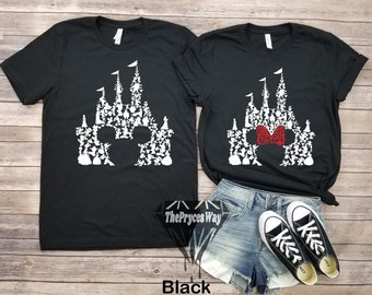 Silhouette Mickey-Minnie Castle Couples Shirt,Mickey Mouse,Minnie Mouse,Disney Valentines,Matching Valentines,Disney Love,Disney Castle