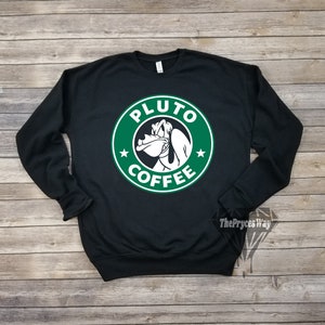 May include: Black sweatshirt with a green and white logo that says "Pluto Coffee" with a cartoon image of Pluto inside the logo.