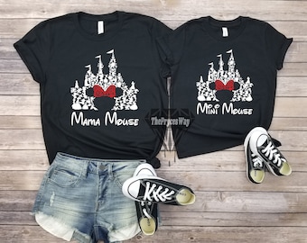 Mama And Mini Minnie Mouse Castle Mommy and Me Shirt,Matching Minnie Mouse Shirt,Matching Disney Shirt,Disney Castle Shirt,Disney Characters