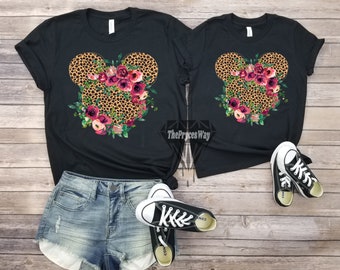 Floral Leopard Minnie Mouse Mommy And Me Shirt,Leopard Mommy And Me,Magic Kingdom,Minnie Mouse Shirt,Disney Mommy And Me,Floral Mommy And Me