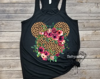 Floral Leopard Minnie Mouse Racerback Tank,Animal Kingdom Tank,Minnie Mouse Tank,Women Animal Kingdom,Disney Safari Tank,Leopard Disney Tank