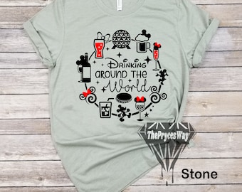 Drinking Around The World Shirt,Disney Drinking Shirt,Disney Christmas,Conquering The World One Drink at a Time,Mickey Mouse,Minnie Bar