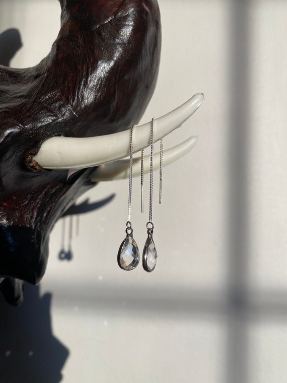 Sterling Silver Clear Crystal Teardrop Threader Earrings Sterling Silver Clear Crystal Teardrop Threader Earrings