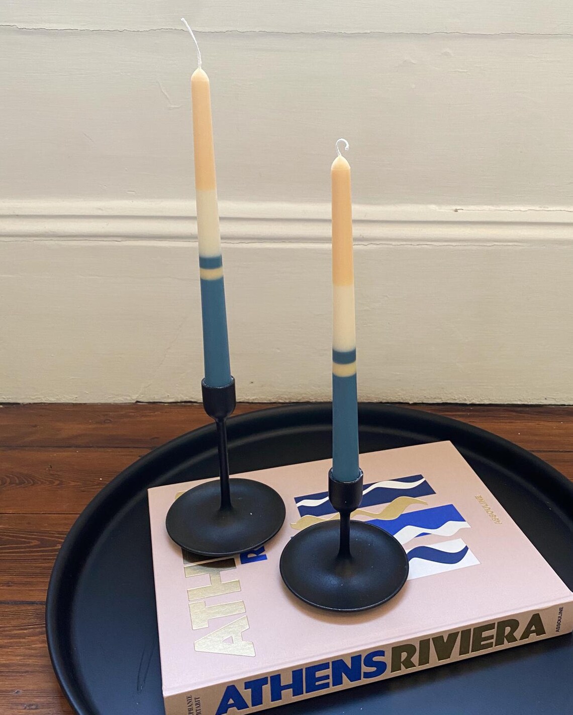 Funky MULTI Stripe Dinner Drip Candle 2 Taper Candles in One Etsy