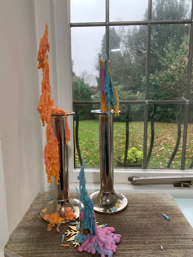 Funky Triple Stripe Drip Candle 2 Taper Candles in One Pack Etsy