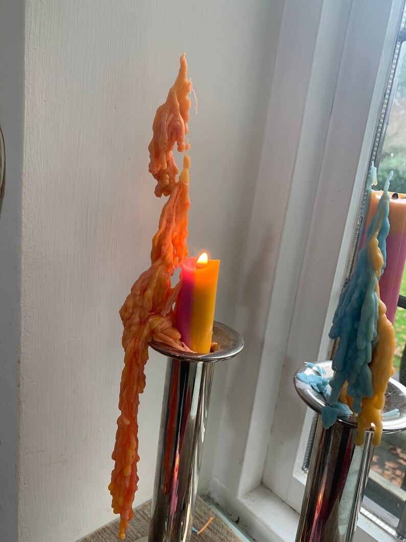 Funky MULTI Stripe Drip Candle 2 Taper Candles in one pack Etsy