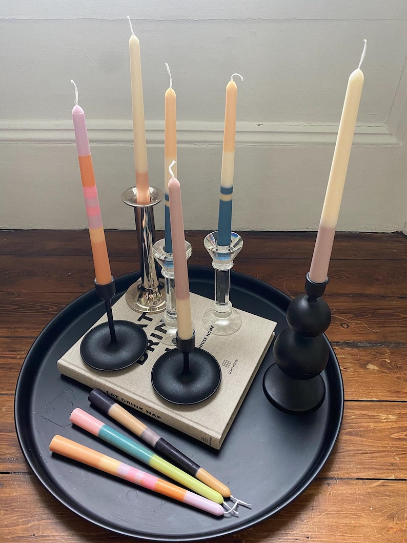 Funky MULTI Stripe Drip Candle 2 Taper Candles in one pack Etsy