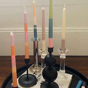 Funky MULTI Stripe Dinner Drip Candle - 2 Taper Candles in one pack (please note: These are HANDMADE, no two are exactly the same)