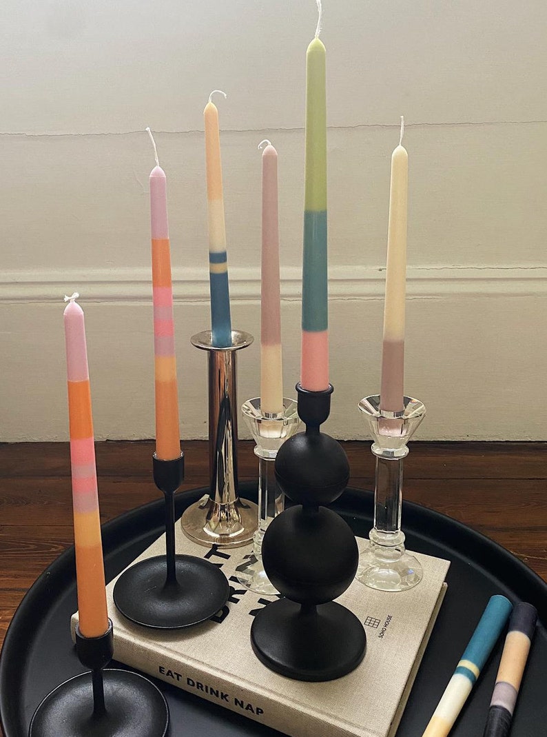 Funky MULTI Stripe Drip Candle 2 Taper Candles in one pack Etsy