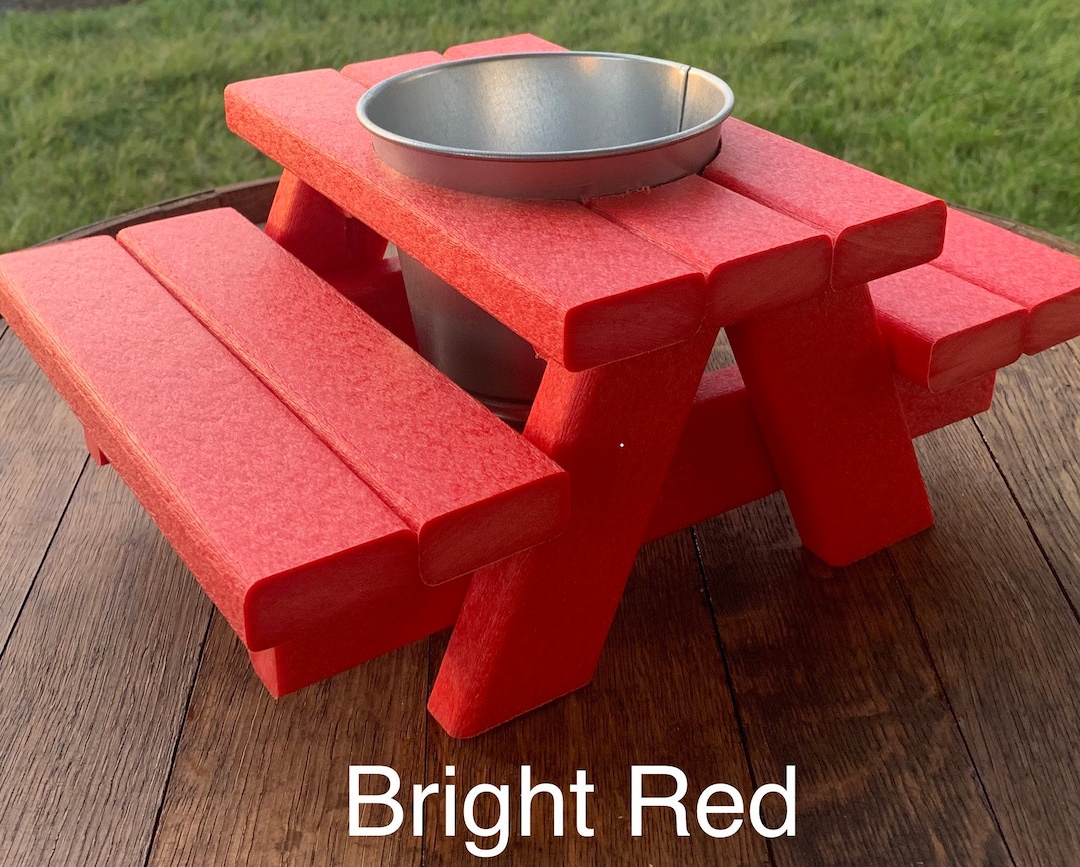 Premium Weatherproof Wood Picnic Table Feeder Bench With Bowl. Guinea