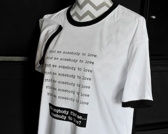Queen Somebody To Love Screen Printed White Ringer T-Shirt