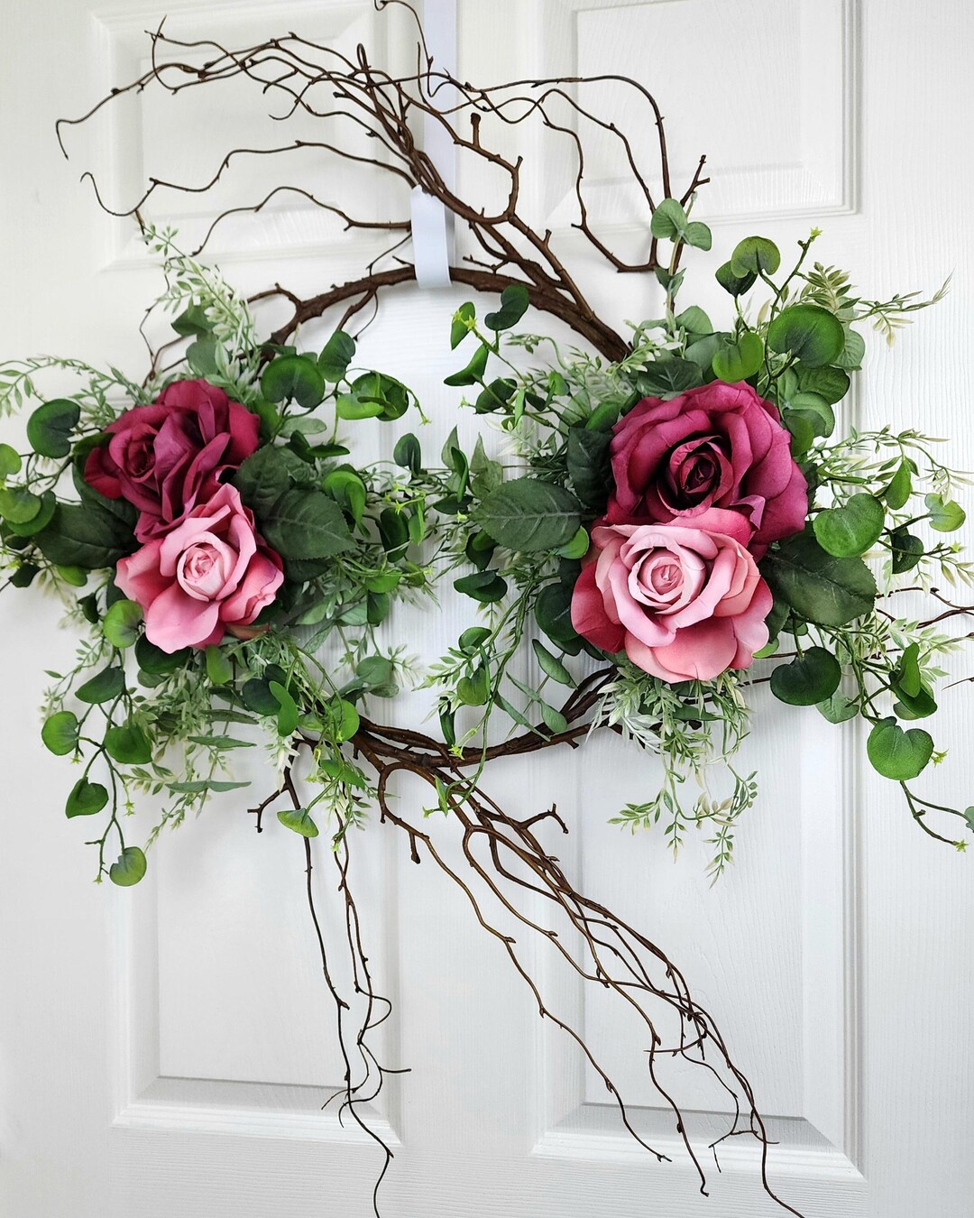Rose Wreath, Spring Wreath, Summer Wreath, Wreath Gift, Grapevine ...