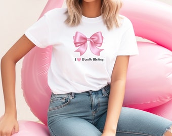 I Heart Wreath Making Tee, Pink Bow Accent, Crafter Gift