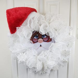 Santa Wreath, Santa Face Wreath, Christmas Wreath, Santa Hat and Face Wreath, Black Santa Wreath, Red and White Santa Wreath, Christmas Deco