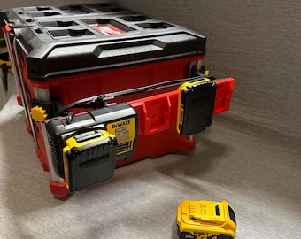 3-in-1 Dewalt 20V Batteriehalter / DCB112 Batterieladegerät für Milwaukee Packout Toolbox | Sichere Verriegelung | 3D Gedruckter Anhänger | Ladegerät