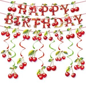 Kirsch-Thema Geburtstags-Party-Dekor-Frucht- alles Gute zum Geburtstagfahnen-rote Kirsch-hängende Wirbel für Obst-Mädchen-Kirsch-Geburtstags-Party-Dekor-Zubehör