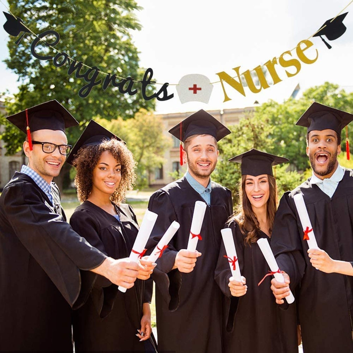 WeBenison Congrats Nurse Banner - Rose Gold Glitter, 20x30 Inches, Graduation & Celebration Decor