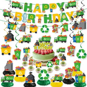 Trash Truck Birthday Party Decorations Garbage Truck theme Party Supplies Green Environmental Theme Birthday Party Supplies