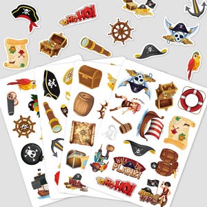 Lot de 16 autocollants sur le thème des pirates pour scrapbooking pour enfants, décorations pour cadeaux de pirate, autocollants nautiques pirates, fournitures d&#39;anniversaire