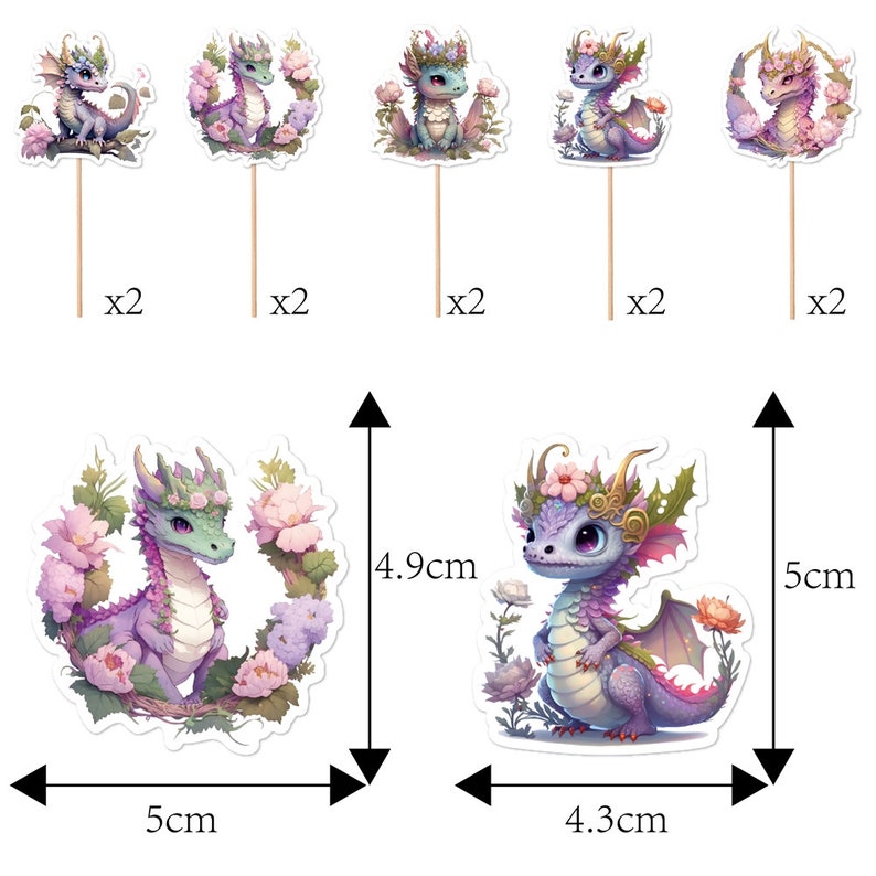 20pcs Dragons Cupcake Toppers Dragon Theme Birthday Party Decoration Cake Topper Baby Shower