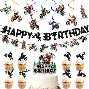 Motorcycle Theme Birthday Party Decorations Happy Birthday Banner Motorcycle Hanging Swirls for Boy Birthday Party Supplies