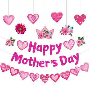 Glücklicher Muttertag Set Dekoration Pink Glitter Muttertag Banner Liebe Blumen Hängen Dekor für Mama Muttertag Party Favor Lieferungen