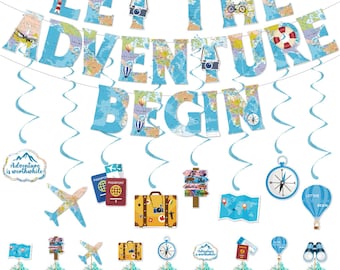 Universal travel theme Let the Adventure Begin Banner set for Travel Baby Shower Graduation retirement party decorations supplies