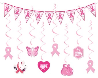 Breast Cancer Awareness hangende banners Vlaggenlijn wimpelbanners en roze hangend lint Wervelende decoraties voor binnen en buiten