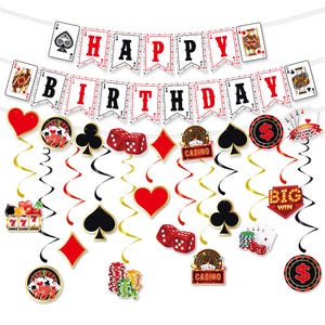 Kasino Thema Geburtstagspartydekoration Poker Alles Gute zum Geburtstag Banner Kuchen Dekor für Kasino Nacht Geburtstagsparty Liefert