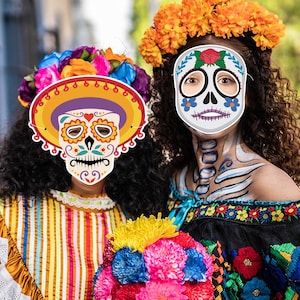 8pcs Mexican Day of The Dead Masquerade Party Paper Mask Skull Mask for Halloween Cosplay Mexican Party Costume Supplies