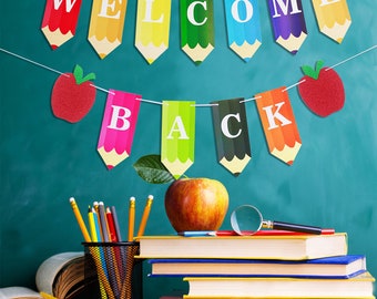 Welcome Back Banner Bulletin Board Crayon Papeterie Bannière Décorations de classe