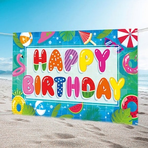 Hawaiianische Geburtstagspartydekoration alles Gute zum Geburtstag Kulisse für Pool Strandparty Dekor Sommer Geburtstagsparty Liefert