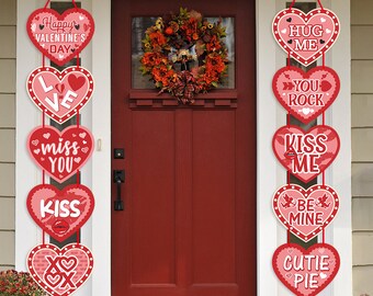 Menkxi Cartello Porta Di San Valentino In Legno 3D, Quadri Rosso E Nero, 30x30 Cm, Con Corda, Decorazione Casa