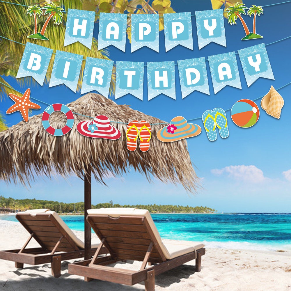 Happy Birthday Banner Hawaii Summer Theme Party Decorations Beach Party