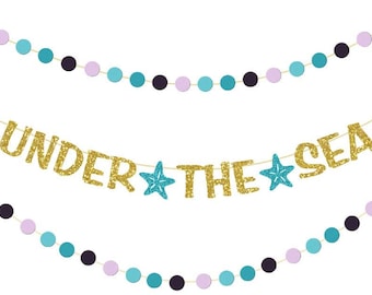 Gold Glitter Under the Sea Banner, Mermaid Party Birthday Decorations Baby Shower Kid's Birthday Wedding Engagement Anniversary Party