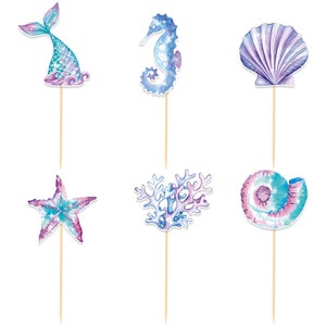 Décorations de fête d'anniversaire sur le thème de la sirène ensemble de support de gâteau fournitures de fête de douche de bébé sirène Cupcake Toppers pour la faveur de la fête d'anniversaire image 9