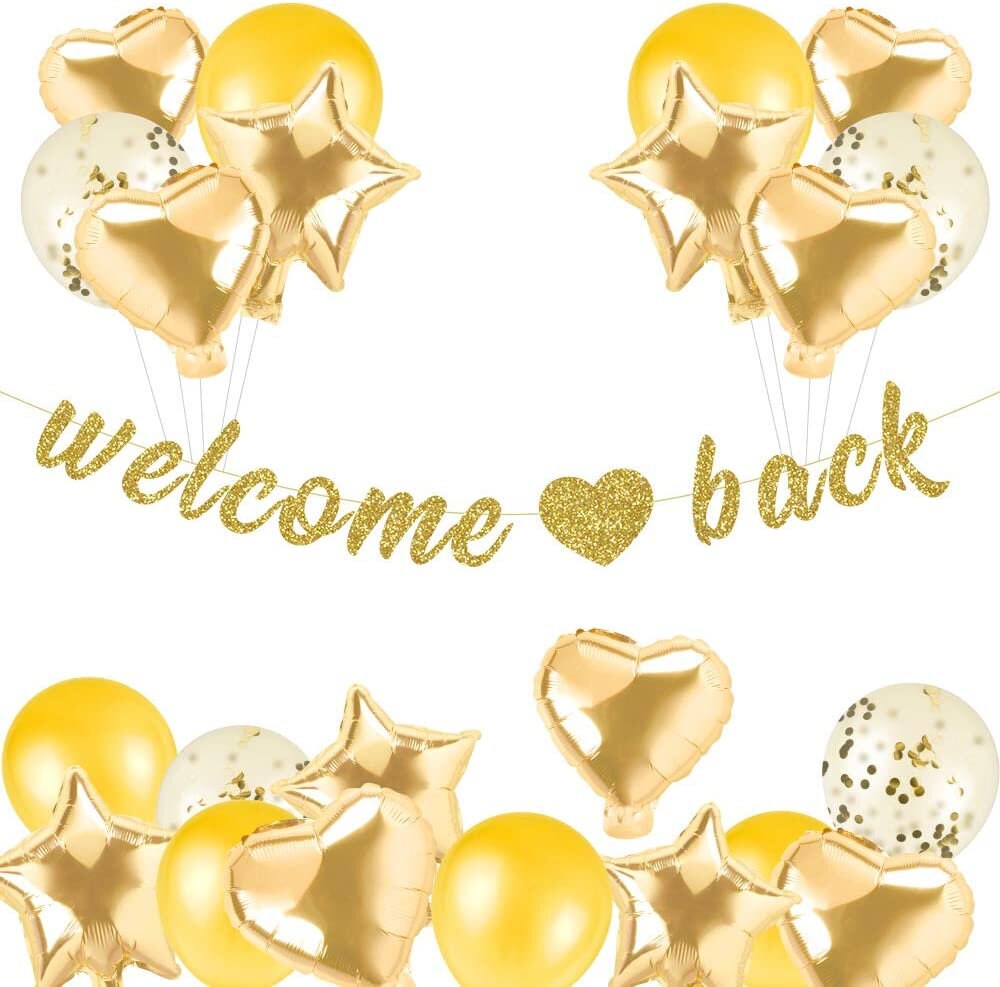 Gold Glitter Welcome Back Cake Topper - Home Party Decoration For Retirement/Baby/New Home