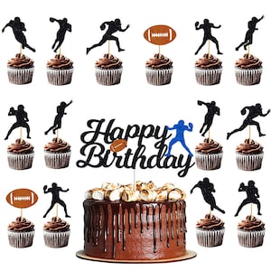 38 Pcs Raiders Party Supplies,Rugby Theme Party Supply Set Includes Happy  Birthcday Banner,1 Cake Topper,12 Cupcake Toppers，24Balloons,For Football