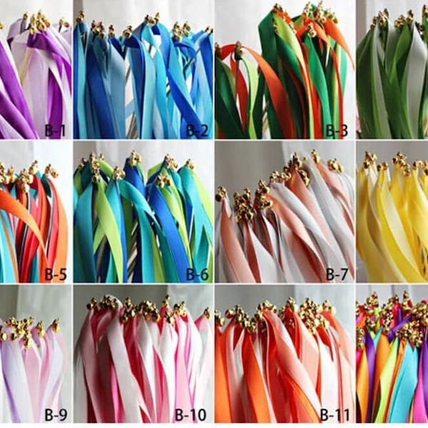 12 Ribbon Wands Streamers with Bells Wedding Party Favor Silk Fairy Stick Wand